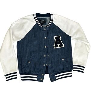 IRIS LETTERMAN Varsity Jean Bomber Jacket sz L A282